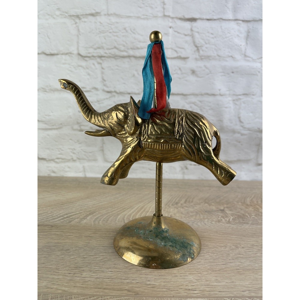Merry Go Round Carousel Brass 8.5" Elephant Made In India Trunk Up Good Luck